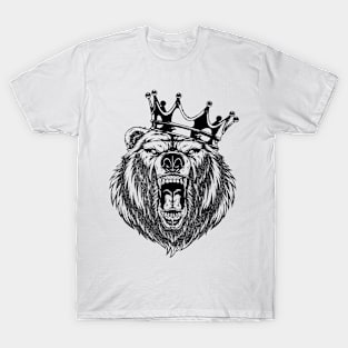 Grizzly Bear Head Angry Bear With a Crown King of Bears T-Shirt